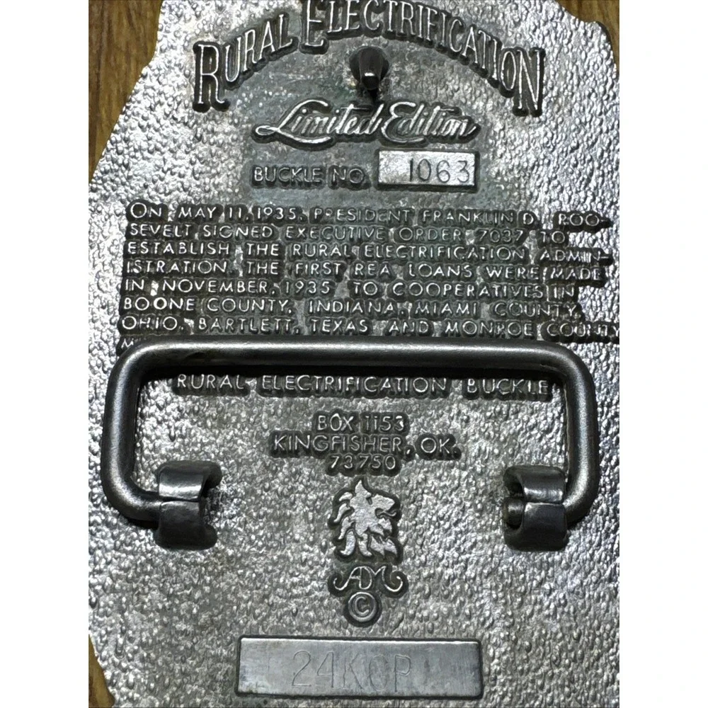 Rural Electrification Project Workers IBEW Solid Brass 1980's Belt Buckle Rare